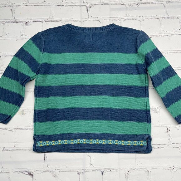 Tea Collection Kids XS 2-3 Eden Gardens Sweater Parrot Green Striped Pima Cotton - Picture 4 of 7